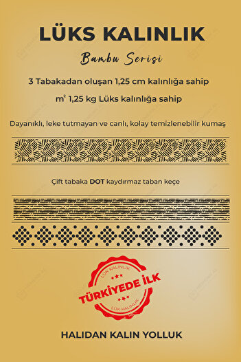 Adalıpanda Halı Modern Desenli, Bambu Dokulu, Kaymaz Tabanlı, Yıkanabilir 4 Mevsim Lüks Halı Yolluk