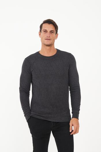 Maccali Ανδρικό NeoFlex Crew Neck με μοτίβο μακρύ βασικό φούτερ από ανθρακί