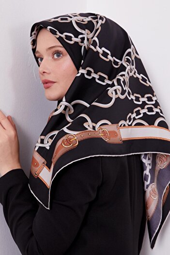 Levidor Μαύρο μαντήλι με μοτίβο αλυσίδας Twill Silk