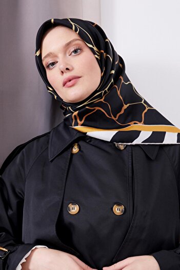 Levidor Μαύρο μοτίβο κυμάτων Twill μεταξωτό μαντίλι
