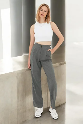 HAKKE Straight/Straight Cut Woven Fabric Pants