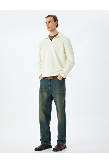 Koton Ανδρικό φούτερ Polo Neck Ecru 5SAM70007MK