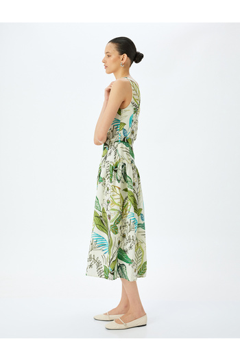 Koton Midi-Länge gefüttertes Viskose-Kleid mit Blumenmuster und einer Schulter