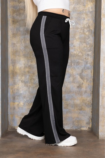 Esina Wide Leg Stripe Detailed Steel Fabric Sweatpants
