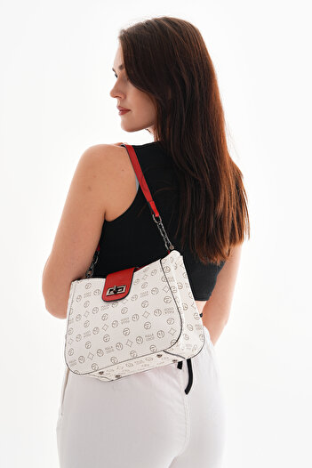 Morpelikan Women's Three-Compartment Lock Closure Adjustable Shoulder and Cross Strap Monogram Handle Shoulder Bag