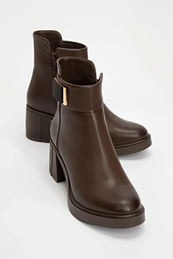 LuviShoes Γυναικείες μπότες με χοντρό τακούνι RASHE καφέ πόρπη