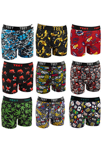 TEET Men's Boxers Cotton Patterned Premium Set of 9