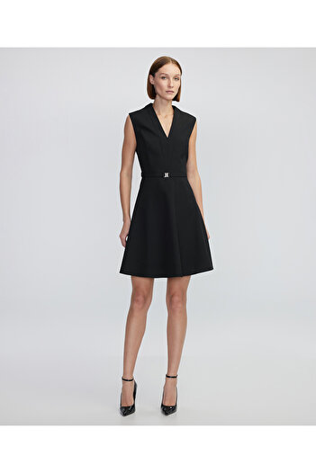 MISS IPEKYOL Slim Belted V-Neck Dress