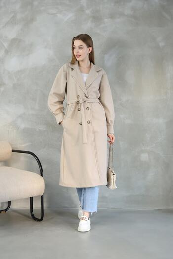QUBERZ Beige Stamp - Belted with Balloon Arms and Cuffs
