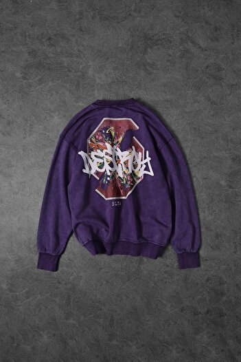 Slatra Men's Purple Desire Washed Crew Neck Oversize Sweatshirt