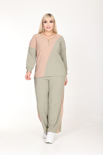 MJORA Color Block Collar Zippered Wrap Bottom-Top Set