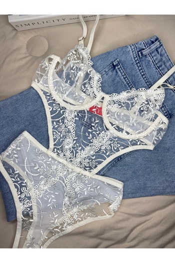 ROZENİN LINGERIE Ecru Floral Embroidered Underwire Capless Bodysuit