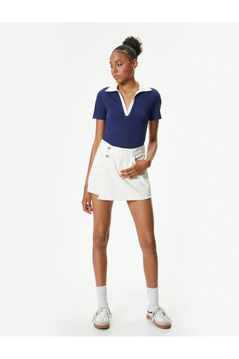 Koton Mini Denim Shorts Skirt Buttoned Pocket Comfortable Fit