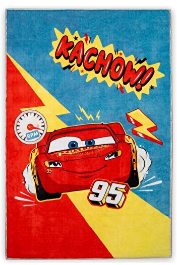 Zorluteks Cars Kachow Lisanslı Karakter Baskılı %100 Polyester Çocuk Halı, Çok Renkli, 80x120 cm
