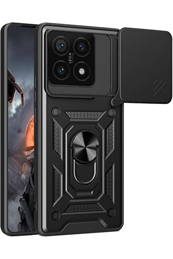 Fibaks Xiaomi Mi 14t Pro Case Camera Protect Armor Tank Cover with Sliding Ring