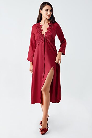 İmaj Image 4250 Burgundy Color Satin 2-Piece Nightgown Dressing Gown Set