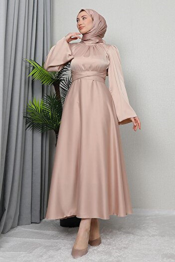 GİYZAMİLA Nazlı Tesettür Dress Mink