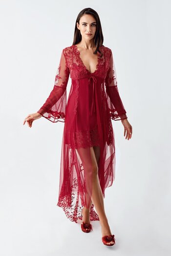 İmaj Σετ νυχτικού İmaj 4200 Claret Red Color Satin 2 τεμαχίων