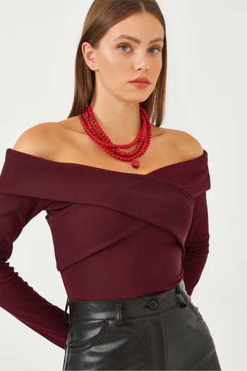 Bianco Lucci Women's Ottoman Fabric Cross Collar Detail Blouse 60251890