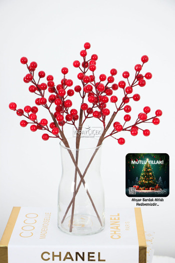 Yapay Çiçek Deposu Artificial Mini Dal Kokina 35 cm Red Set of 3