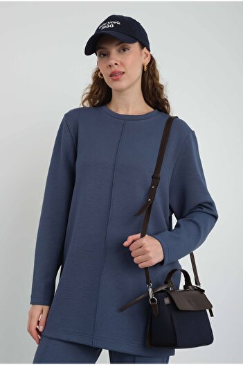 HEQA Nervürlü Modal Sweat Kot Mavi