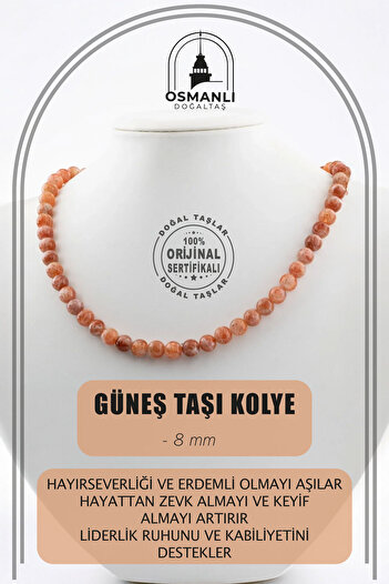 OSMANLI DOĞAL TAŞ Güneş Taşı 8 Mm Dizi Doğal Taş Kolye