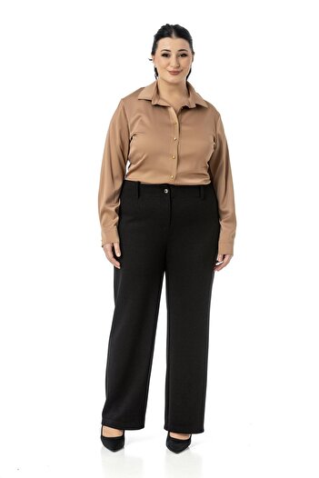 DISENTIS MODEST Plus Size Elastic Waist Back Tube Leg Classic Black Trousers