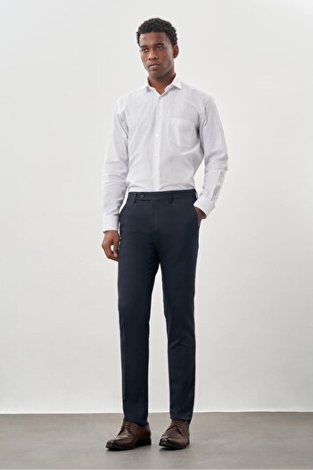 İmza Koyu Lacivert Esnek Yandan Cepli Slim Fit Classic Pantolon 1003245209
