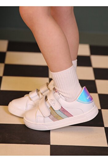 kids A more White Leather Girl's Velcro Festival Shoes