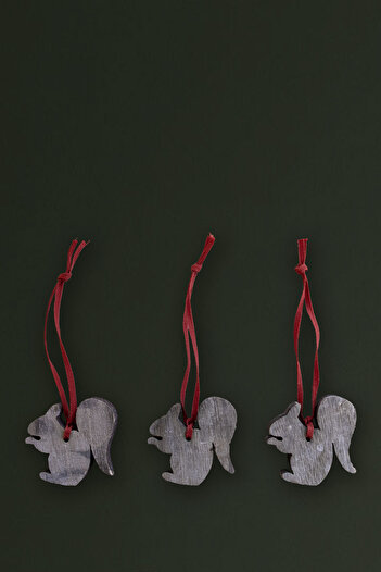 Barine Wooden Squirrel Shaped Christmas Ornament Set of 4 (5 cm) Gray