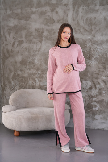 Miss Dünya Lissa Maternity and Maternity Neck and Leg Stripe Soft Fabric Long Sleeve Tracksuit Set