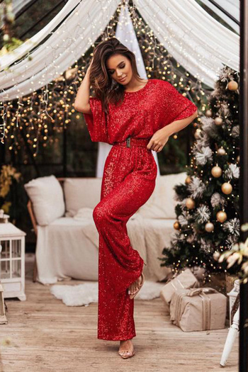 Neşeli Butik Women Red Belt Design Jumpsuit Nbemp2350