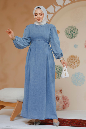 Neva Style Μπλε τζιν φόρεμα Hijab - 19126M