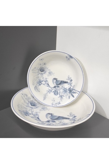 Güral Porcelain Bird 12-Piece Plate Set for 6 People (Plate & Bowl)