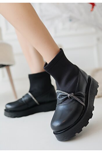 MODA55 Dewn Black Leather Heeled Boots