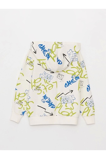LC Waikiki Lcw Kids Ecru Printed Long Sleeve Boy Hoodie