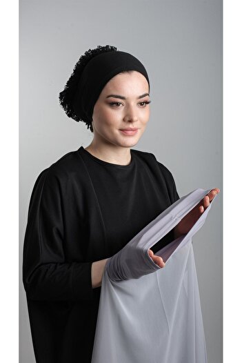 HÜRREM BONE Gray Practical Ready-made Interlocking Shawl Chiffon Pipe Bonnet 3001_15