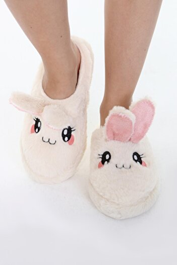 Beyond Γυναικείες κρεμ Παντόφλες Σπιτιού Rabbit Soft Furry Gondola 3cm Byndfkb01