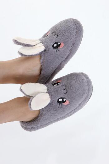 Beyond Women's Gray Rabbit Soft Furry Gondola House Slippers 3cm Byndfkb01