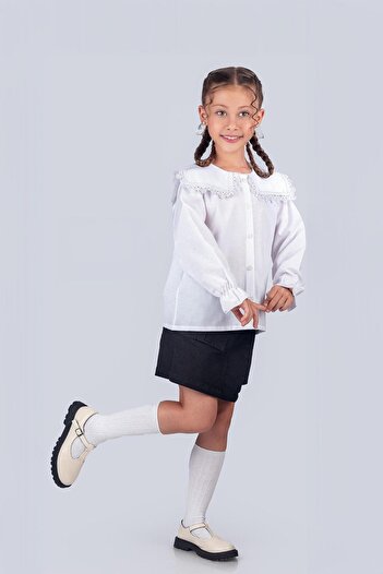 Trend Baby Kids Σχολικό πουκάμισο για κορίτσια 9-12 ετών - Δαντελένιο γιακά