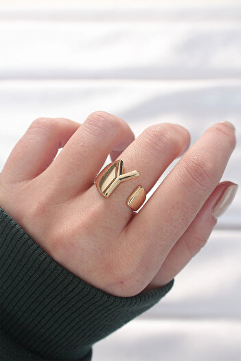 Skygo Gold Color Adjustable Ring with Letter Y - Tj-Byk3151