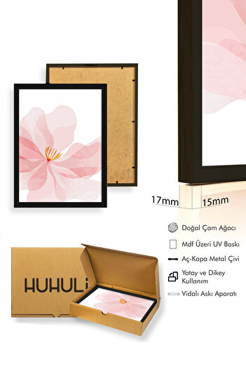 huhuli Ahşap Siyah Çerçeveli 3'lü Set Tablo