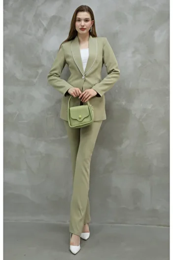 pembekurdelem Silver Detail Jacket and Khaki Pantalon Set