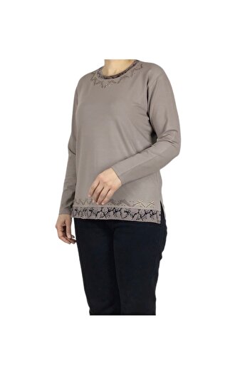 ECE GİYİM Women's Collar Skirt Embroidered and Stone Seasonal Nergis Bluz