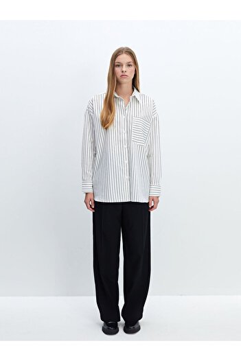 LC Waikiki LCW Çizgili Oversize Poplin Kadın Gömlek