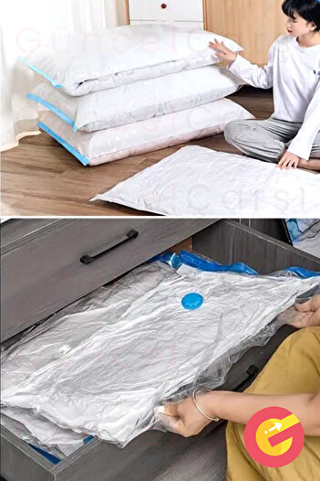 GüncelÇarşı 5'li Paket 3 Boy Vakumlu Hurç Giysi Yastık Yorgan Yazlık Kışlık Vakumlu Saklama Torbaları + Pompa