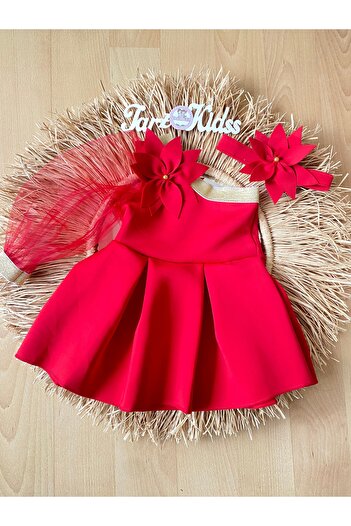 MODA Rochie pentru fete - o maneca rosie cu flori 6 luni - 5 ani