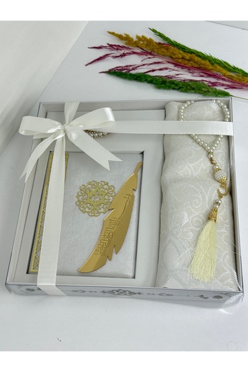 Markapolin Yasin-I Şerif Taffeta Prayer Rug - Pearl Prayer Beads and Bookmark Set