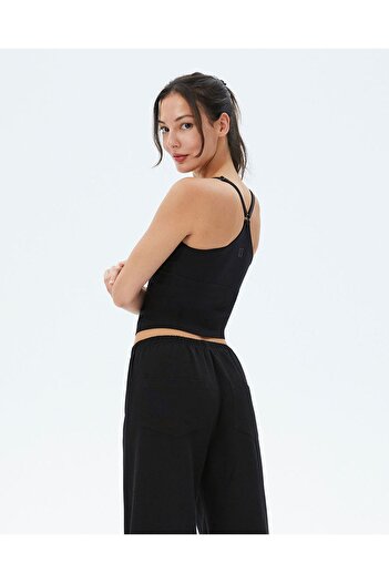 Ayma Active Black Women's Organic Cotton Thin Adjustable Strap Undershirt with Bra
