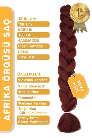 KONAK PERUK Αφρικανική πλεξούδα - Σκούρο κόκκινο συνθετικό τρίχωμα για Rasta & Box Braid